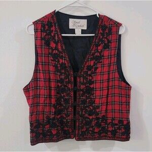 Vintage Sarah Elizabeth Womens Vest Size 12 Plaid Embroidered Floral Victorian‎